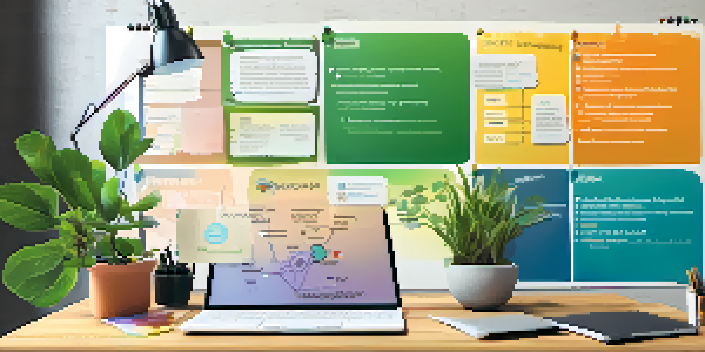 A vibrant mind map illustrating project goals, tasks, and timelines on a wooden desk in a softly lit office.