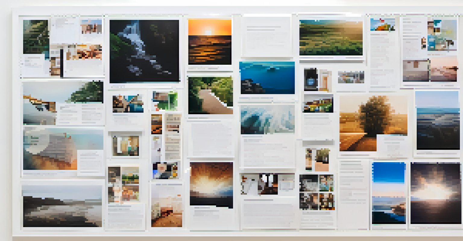 A well-structured vision board with sections for different life goals, showcasing images and quotes.