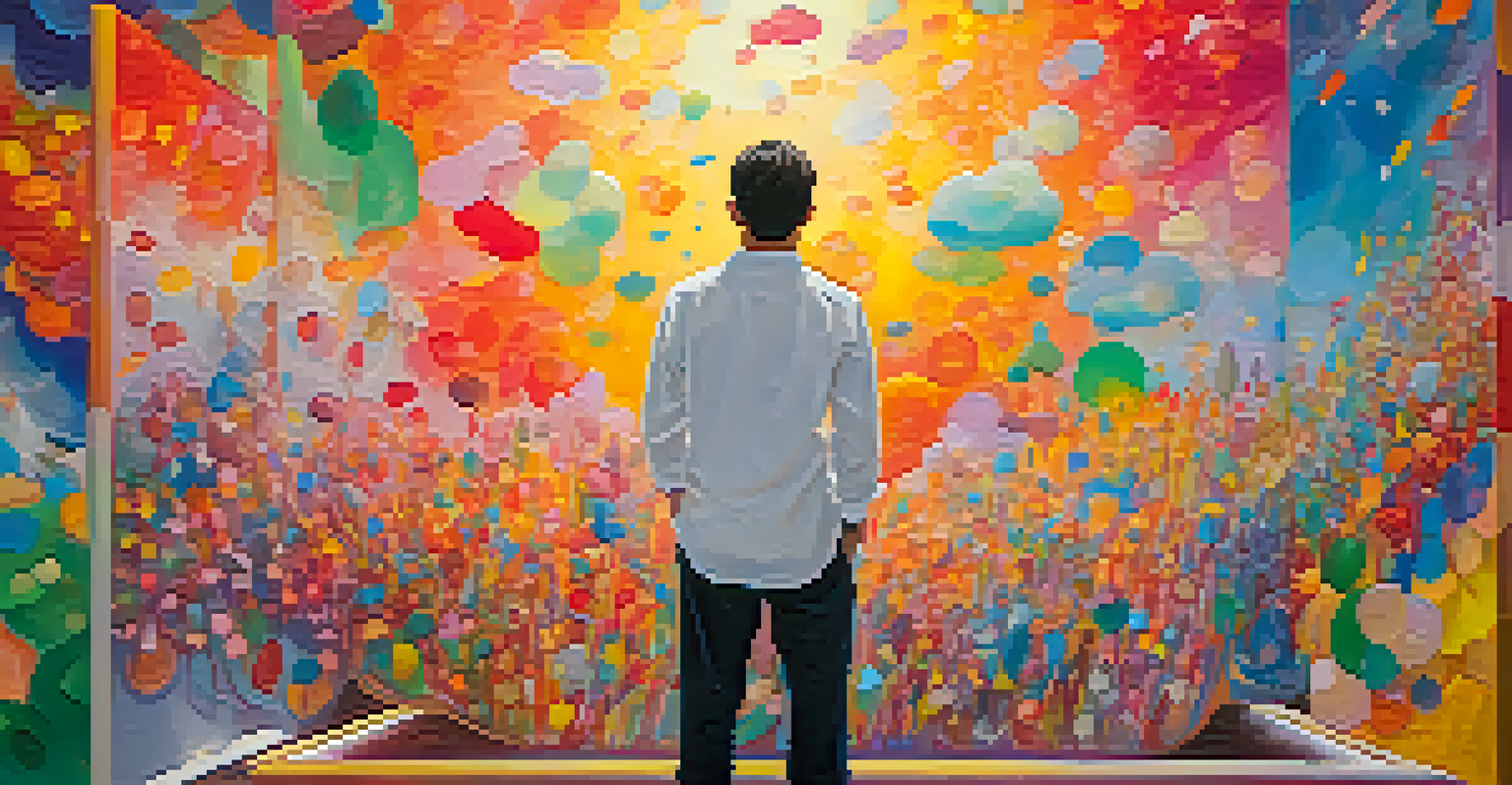 A person visualizing their goals in front of a colorful canvas representing their dreams and aspirations.