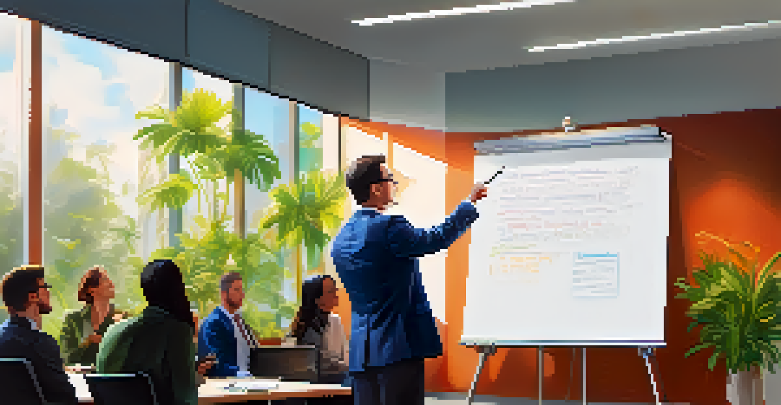 A transformational leader presenting an inspiring vision to an engaged audience in a modern office setting.