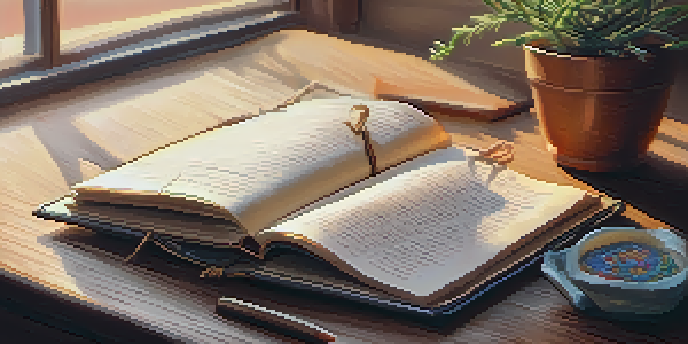 A warm and inviting workspace with an open journal, a cup of tea, and colorful pens on a wooden desk.