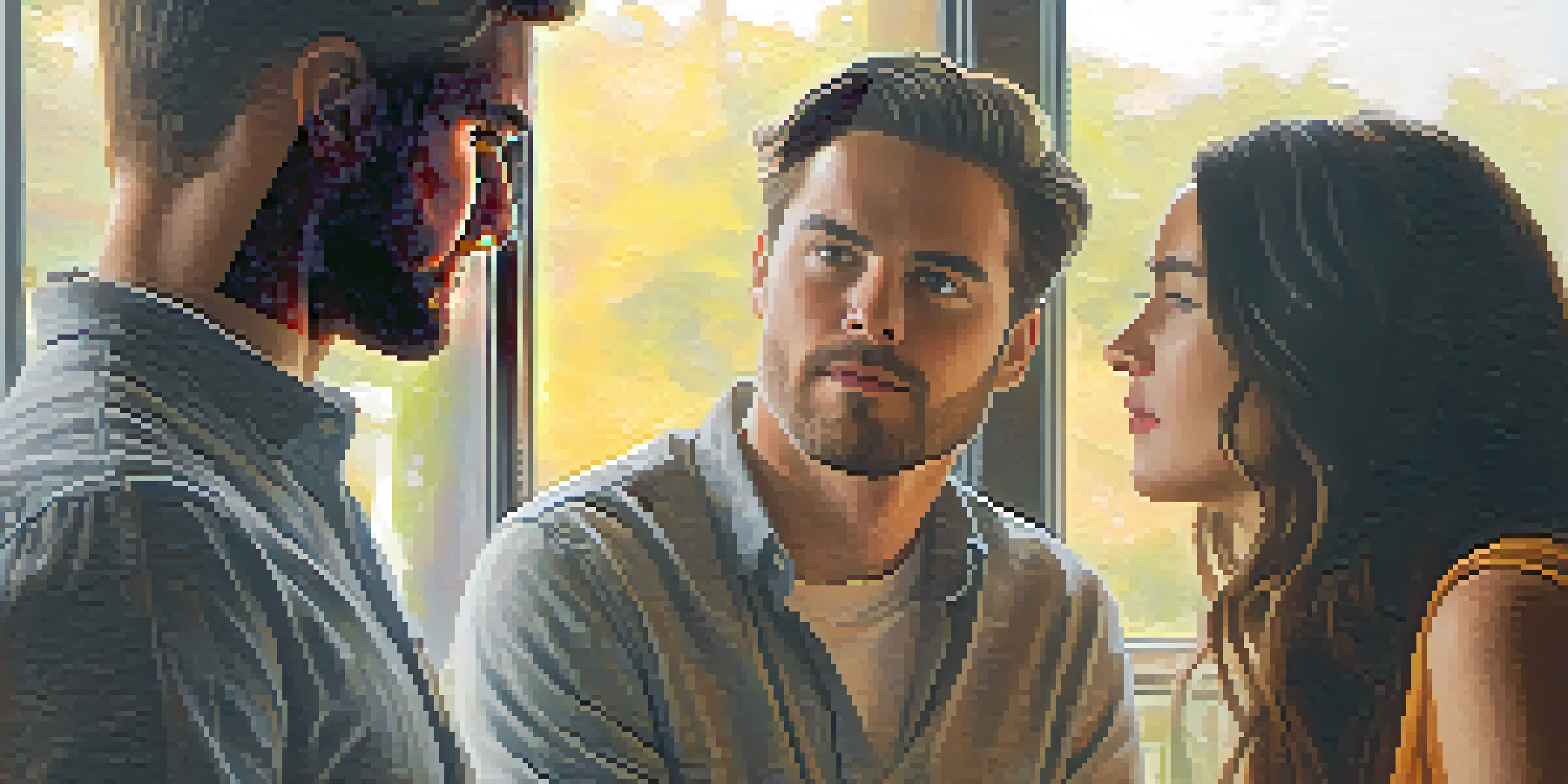 Two individuals in a conversation, showing focused expressions and positive body language in a warmly lit room.