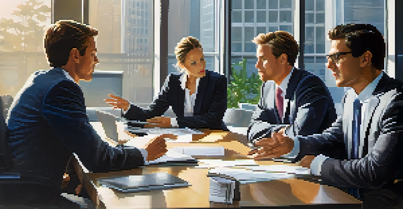 A business meeting in a modern office with individuals using gestures and maintaining eye contact while discussing.