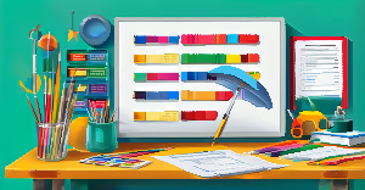 A colorful assortment of icons depicting self-assessment tools like personality tests and skills assessments on a vibrant background.