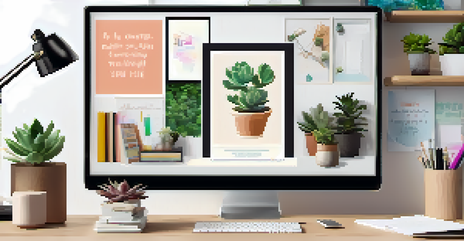 A tidy desk with a vision board, laptop, and stationery in a well-lit workspace.