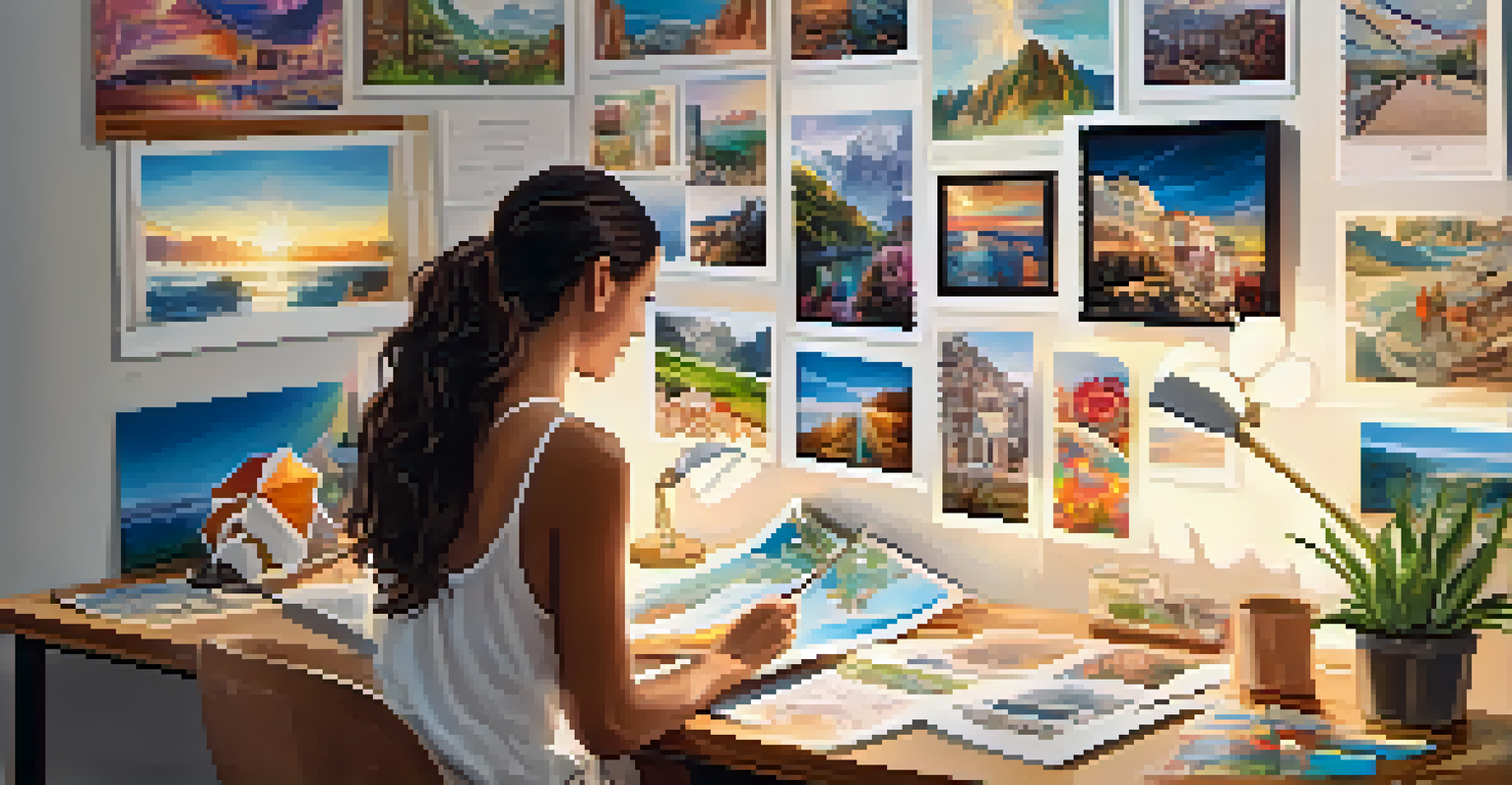 A person reflecting on their goals while looking at a colorful vision board in a sunny workspace.