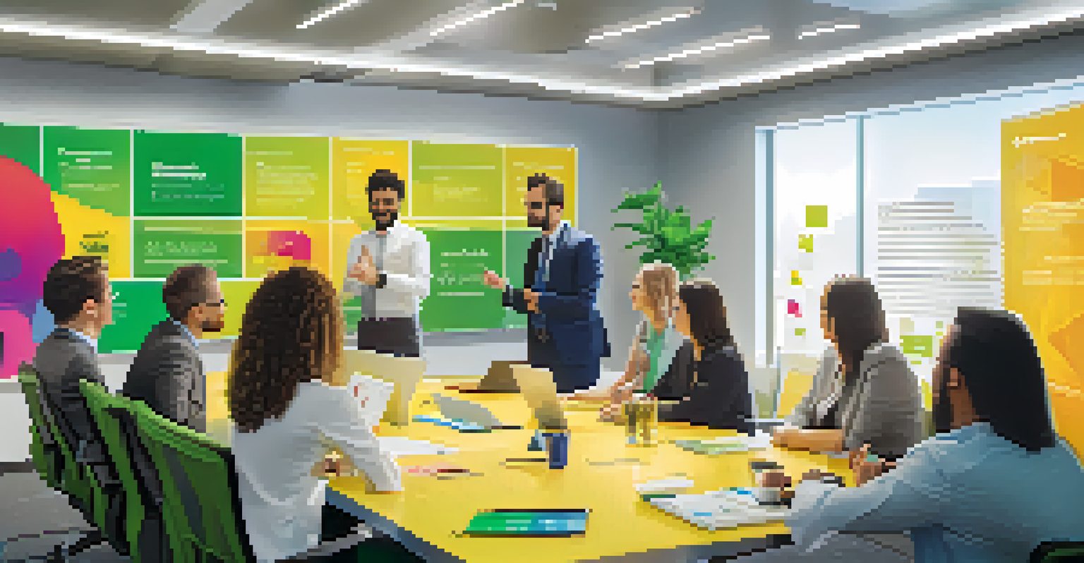 A team meeting in a modern conference room, sharing feedback with animated discussions and a vibrant atmosphere.