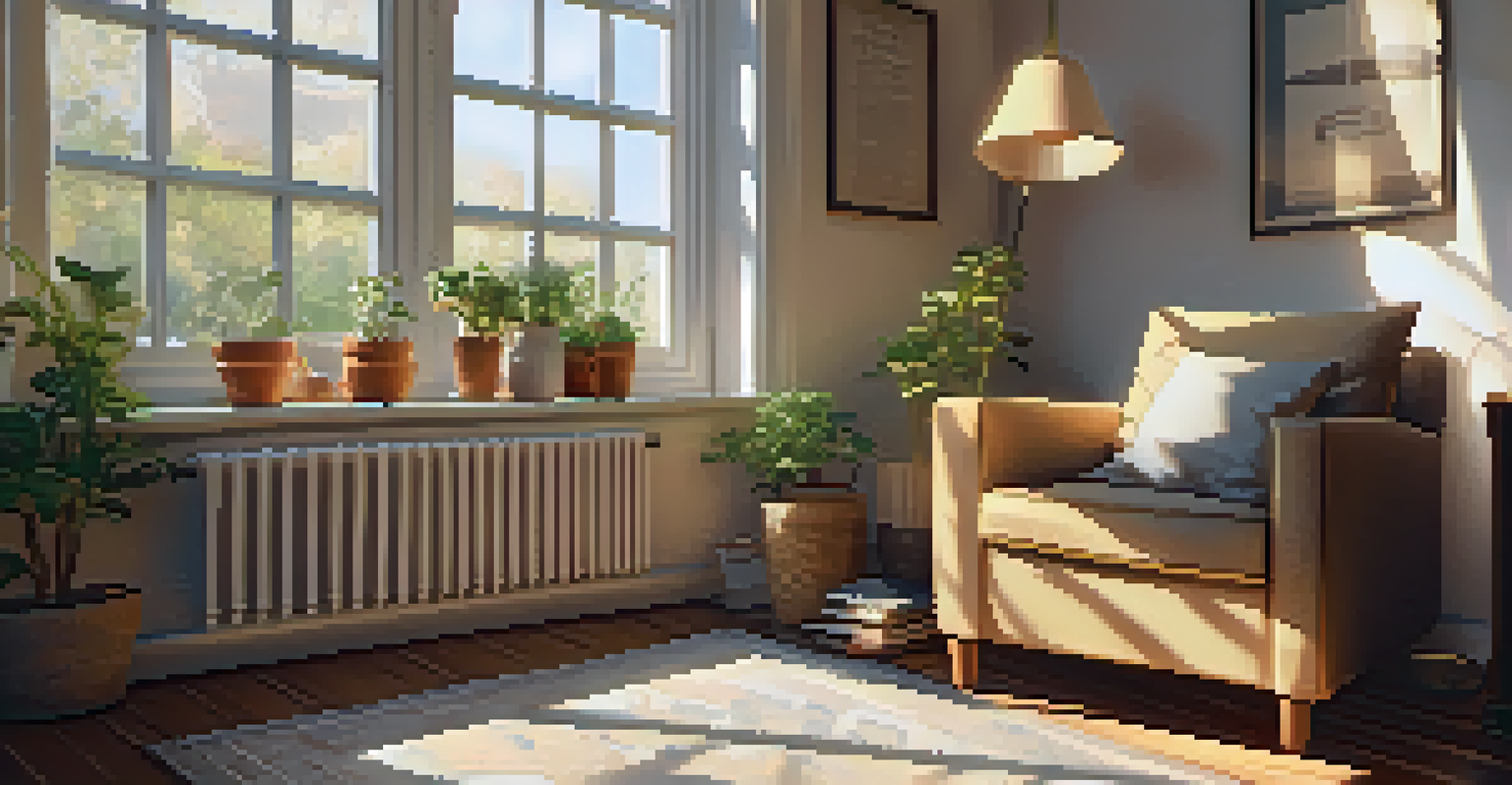 A cozy room with an armchair, a cup of tea, and sunlight streaming through a window, ideal for journaling.