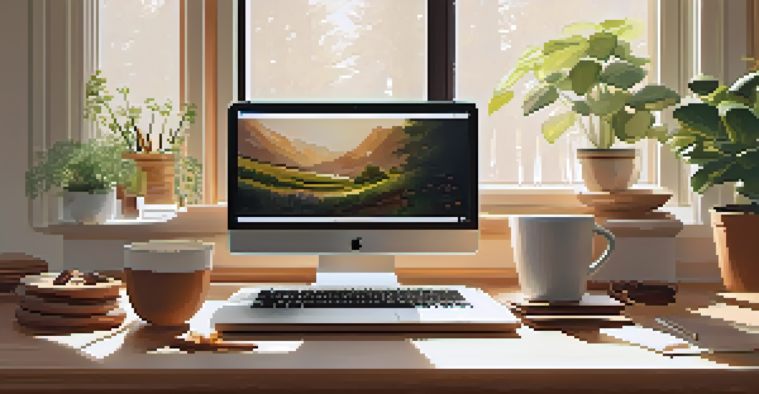 A cozy and organized home workspace with natural light, plants, and a calming atmosphere.