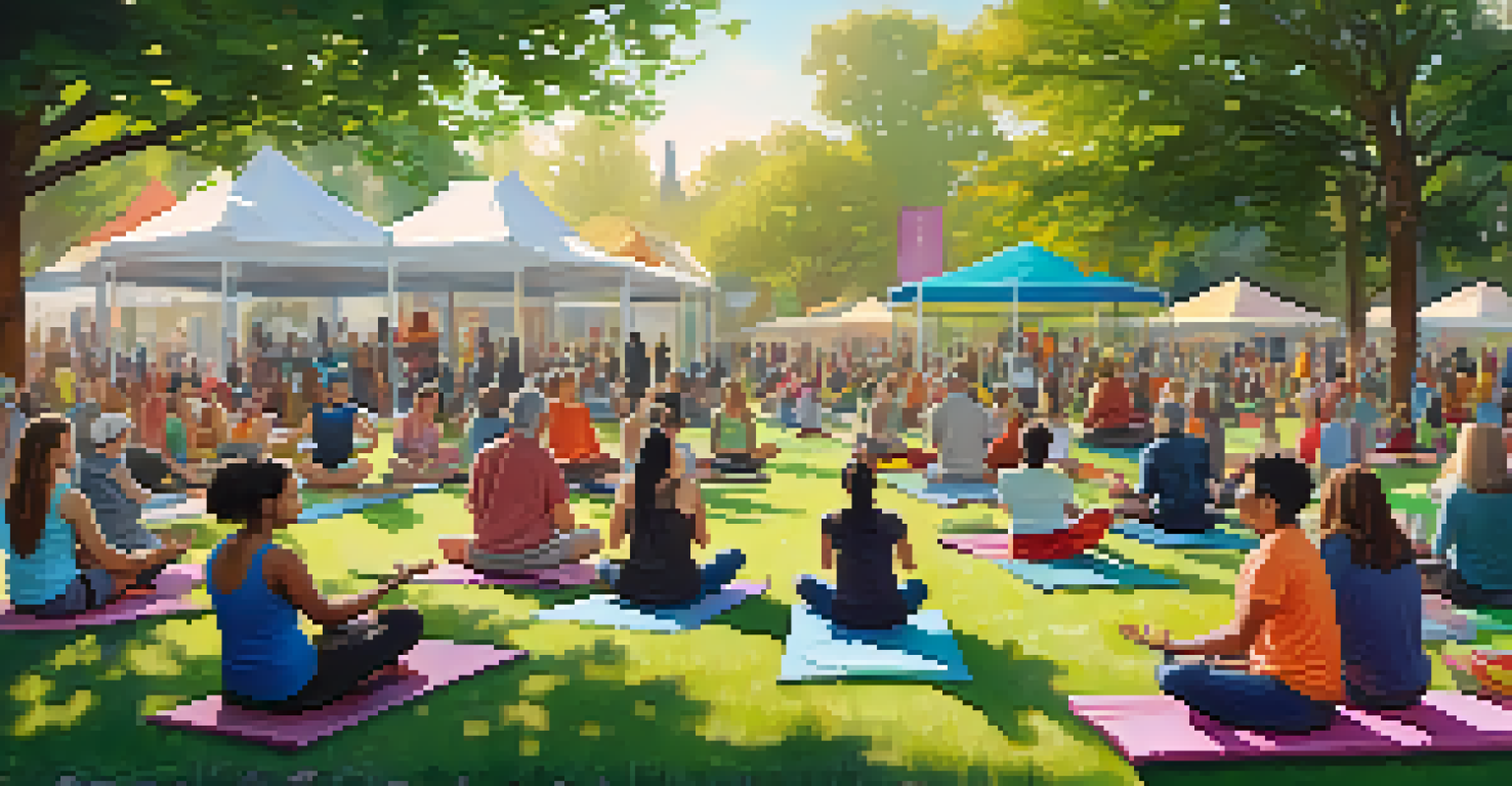 A lively community event in a park filled with people engaging in various activities, celebrating togetherness and resilience in a colorful setting.