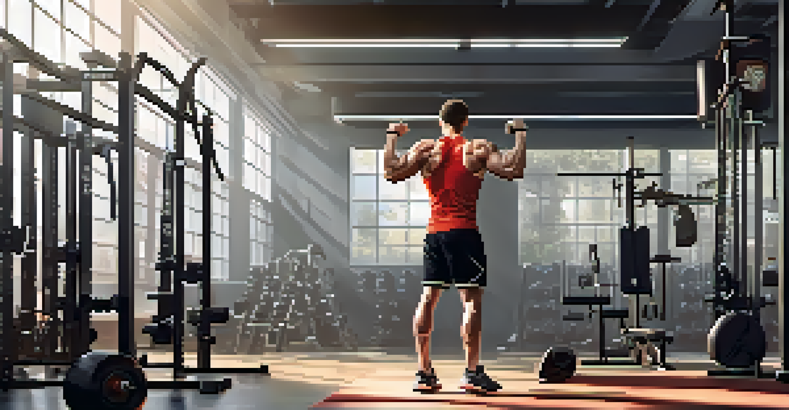 An athlete in a gym adapting their training due to a leg injury, demonstrating resilience and determination.
