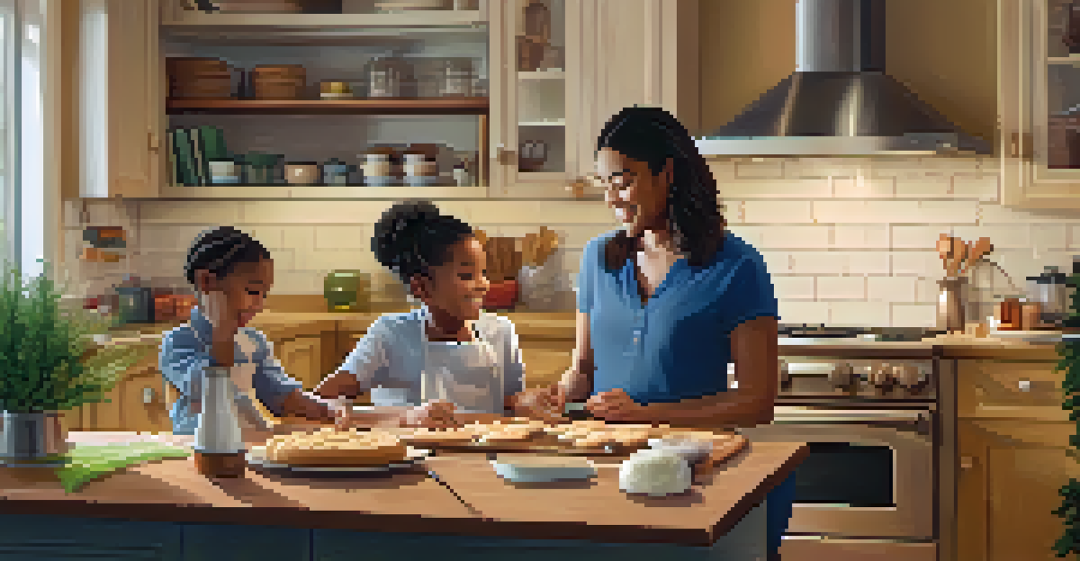 A parent teaching a child how to bake cookies in a warm and inviting living room.
