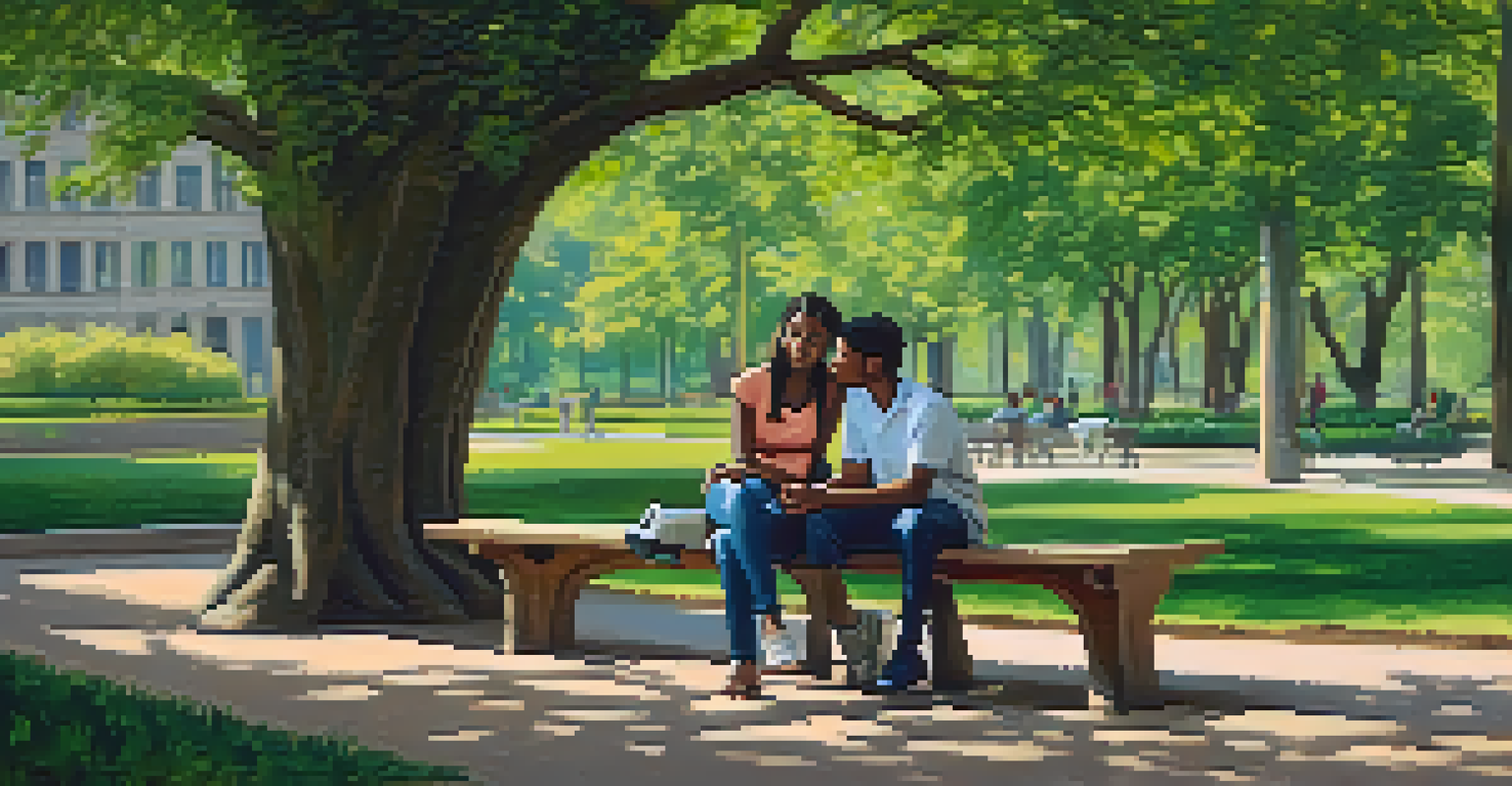 A mentor and mentee sitting on a park bench, engaged in an attentive and meaningful conversation.