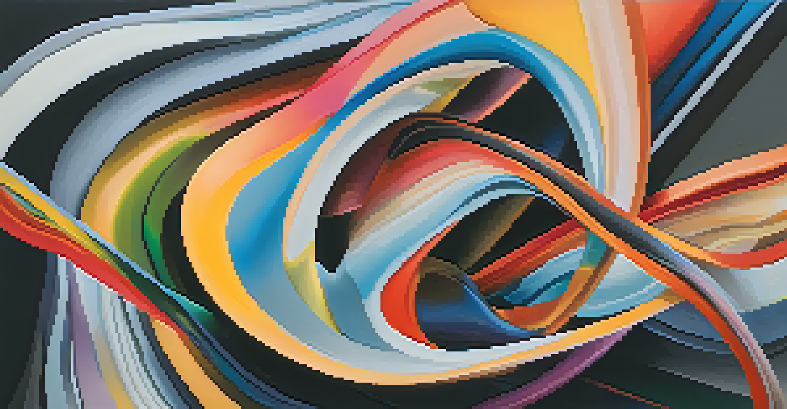 An abstract image showing colorful, flowing shapes representing emotional agility, transitioning from dark to light colors on a soft gradient background.