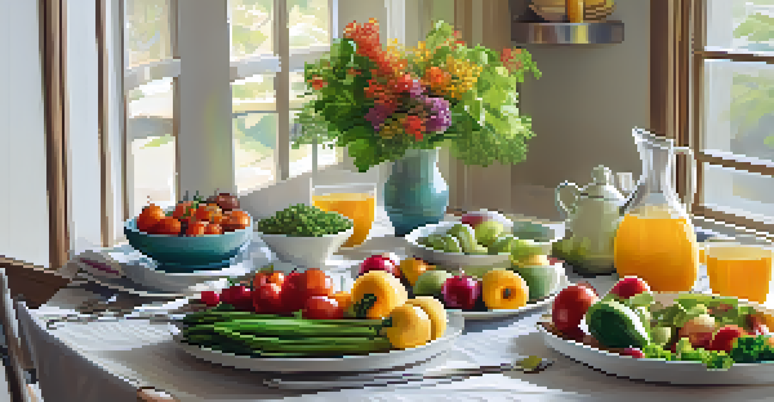 A beautifully arranged table with a healthy meal, showcasing vibrant colors and a serene dining atmosphere.