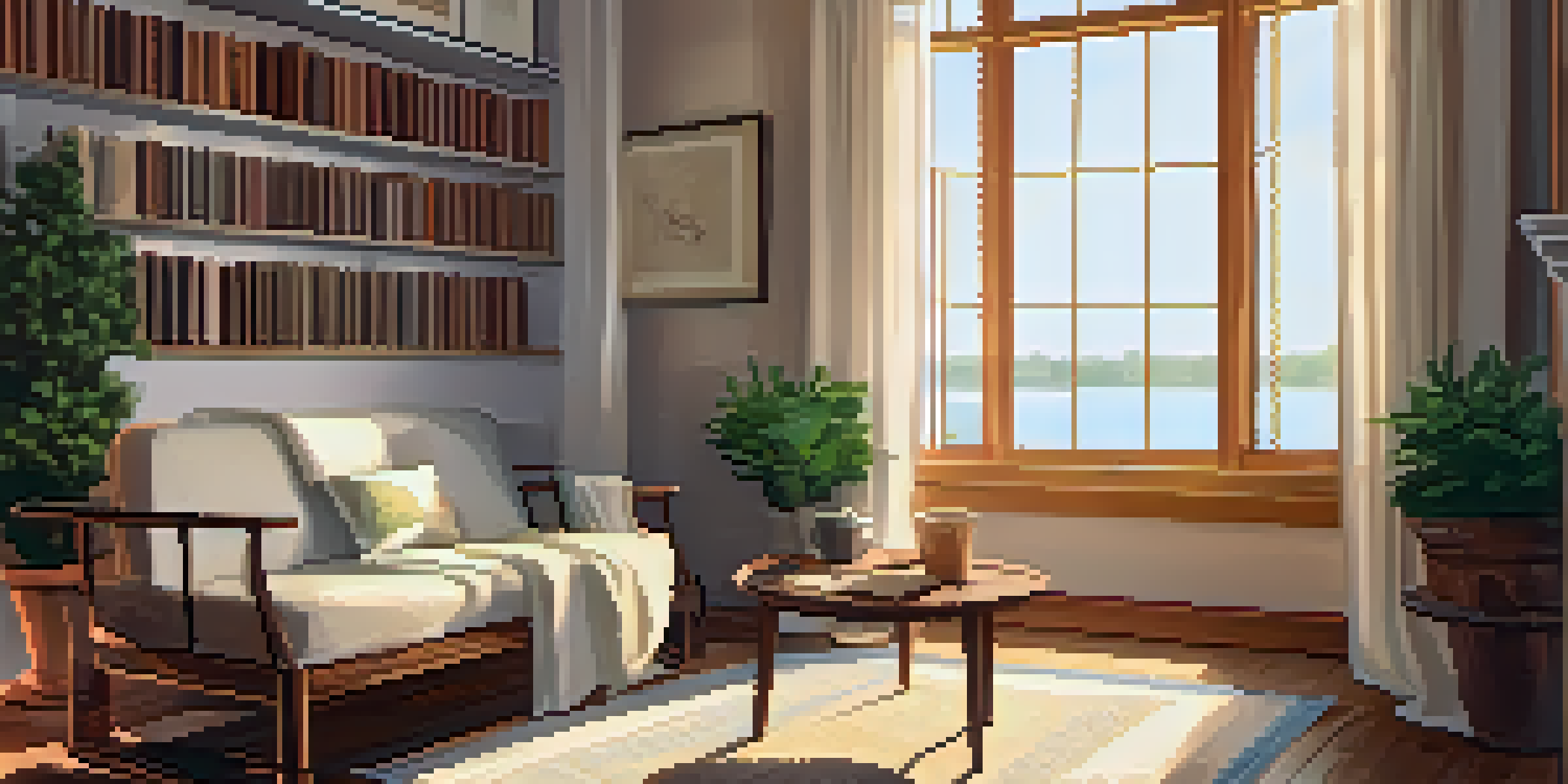 A cozy writing nook with a comfortable chair, a cup of tea, and an open journal in warm lighting.