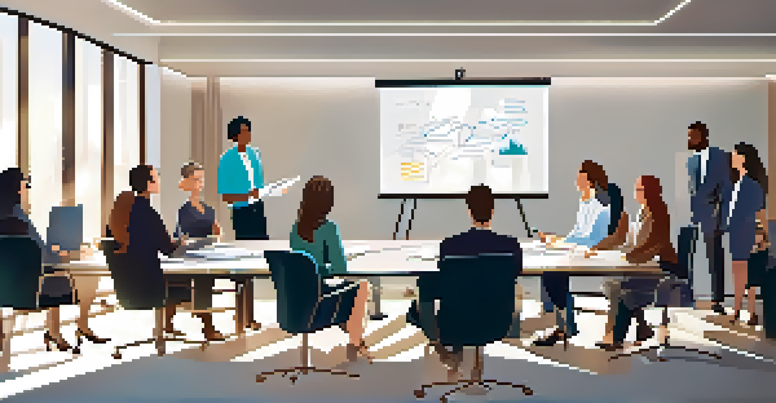 A diverse team of professionals collaborating in a bright conference room, engaged in active communication.