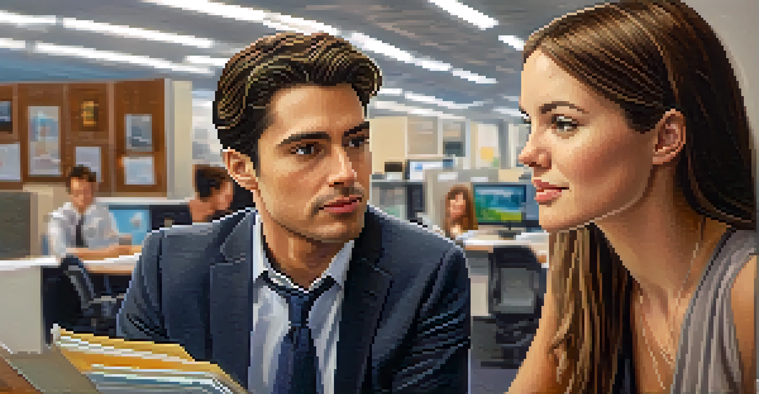 A person closely observing another's facial expressions in an office setting, showcasing emotional cues.