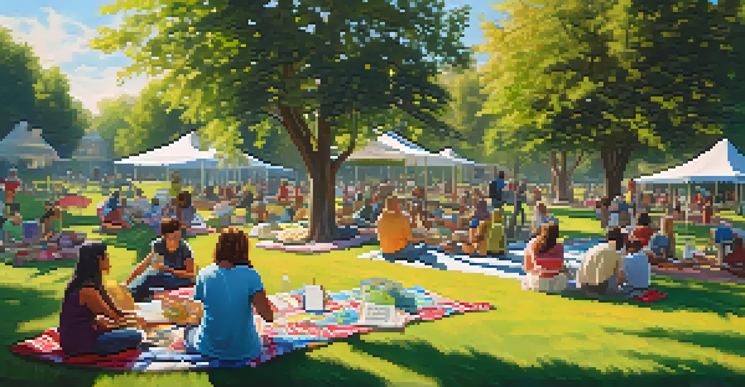 A diverse community gathering in a park, engaging in creative activities under the sun.