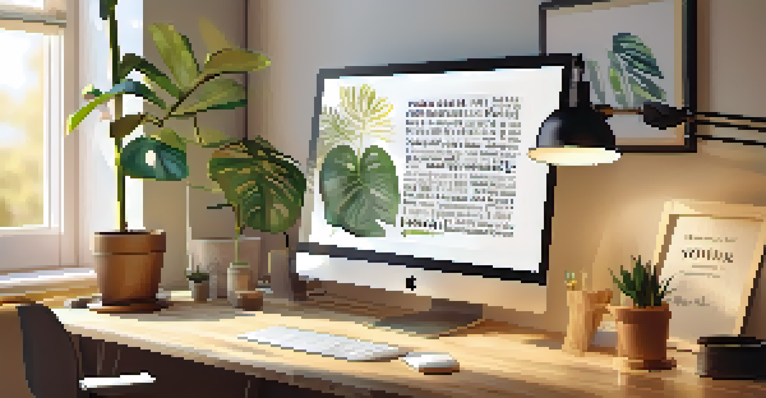 An inspirational workspace with a desk, laptop, and warm lighting.