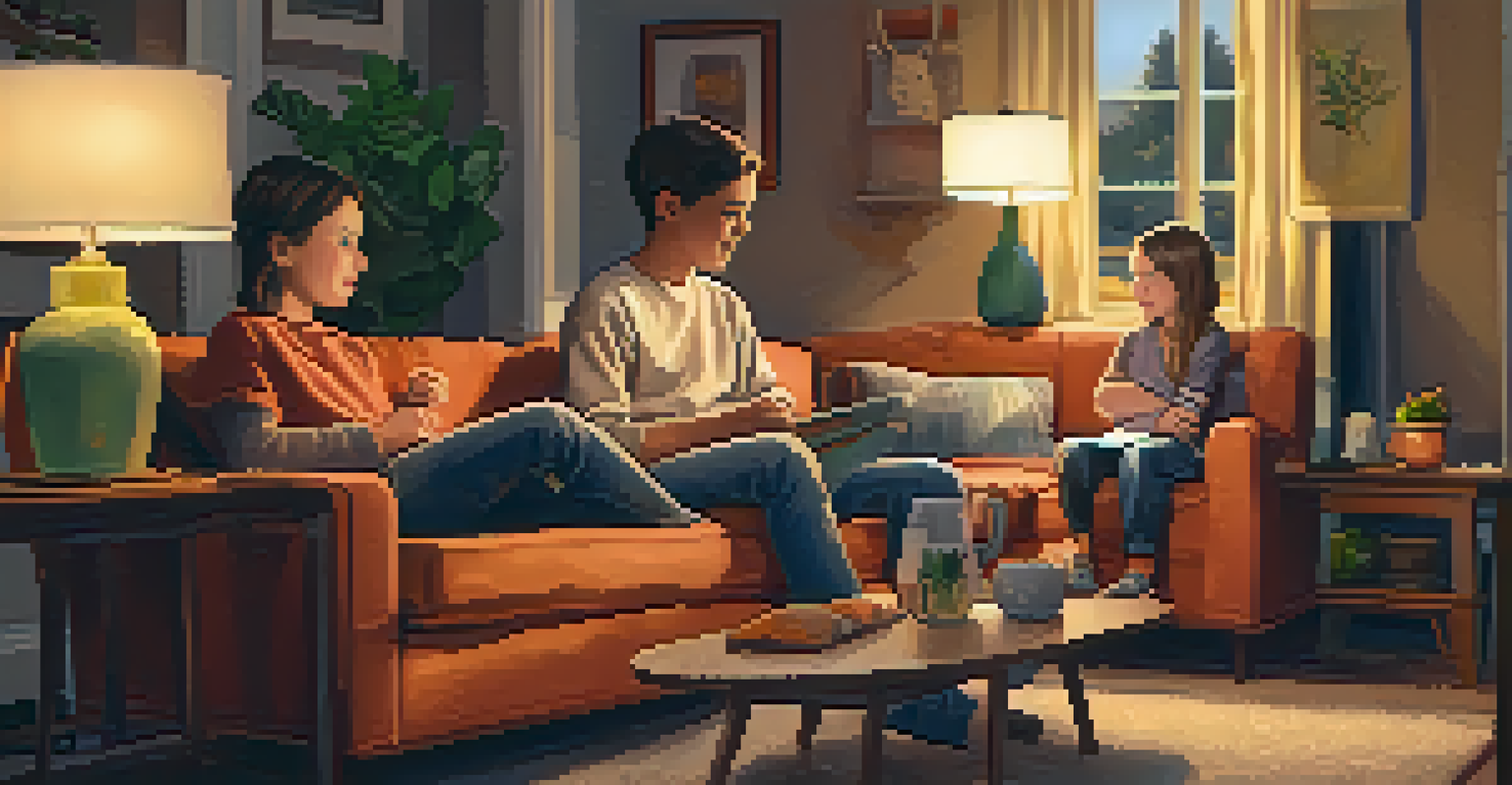 Two siblings discussing chores in a cozy living room, showcasing teamwork and understanding.