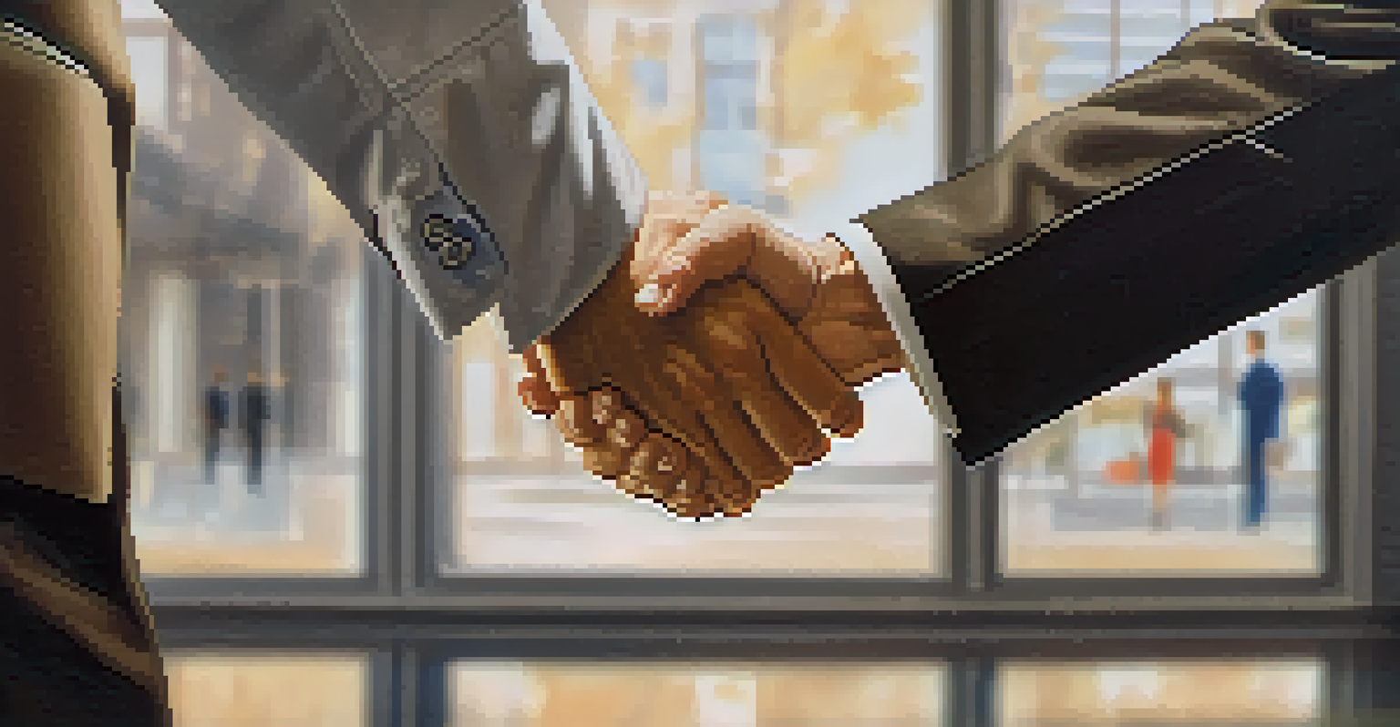 A close-up handshake between two professionals in a busy office, symbolizing trust and partnership.