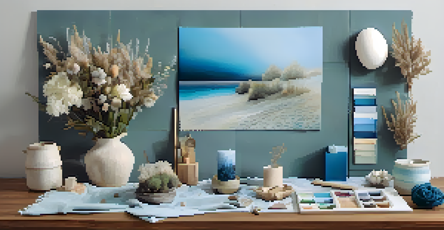 An artistic vision board with 3D elements, showcasing calming colors and textures.