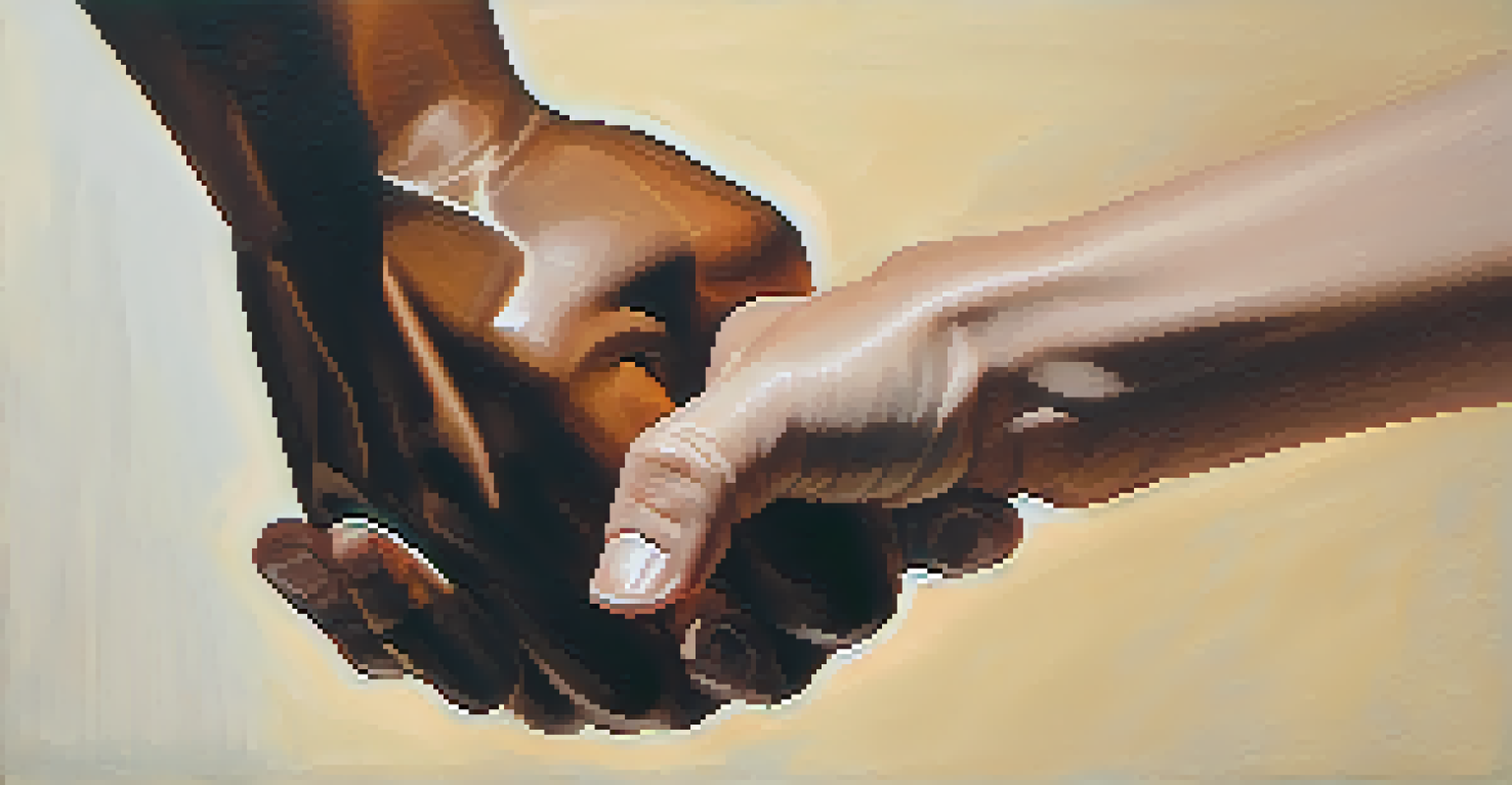 Close-up of hands during a coaching session, one hand gesturing while the other listens intently.