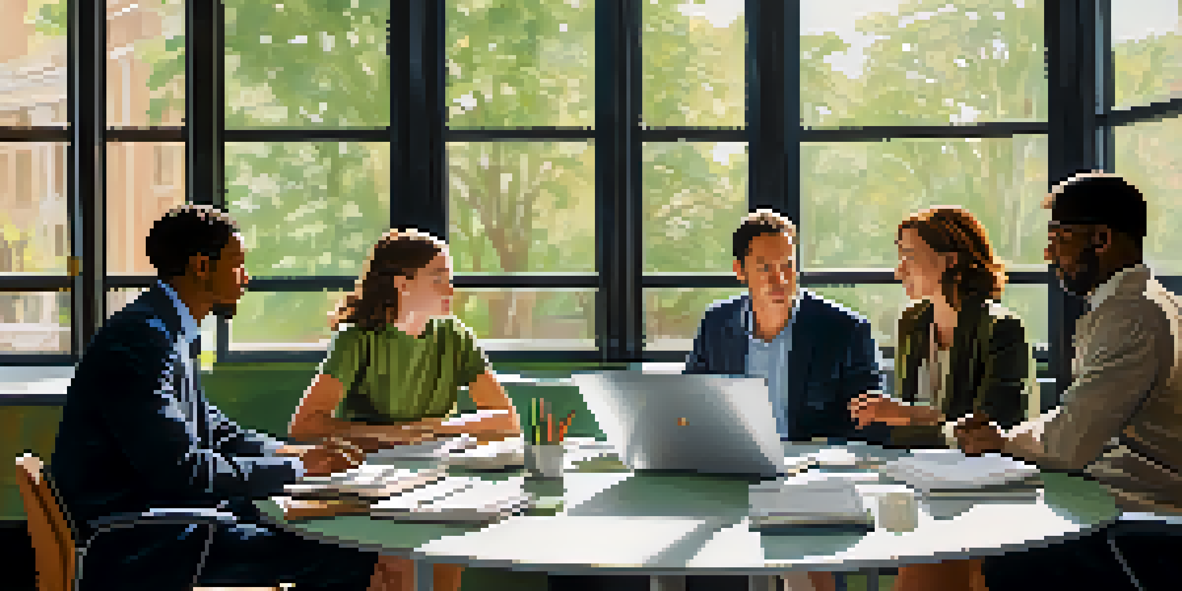 A diverse group of professionals engaged in a collaborative discussion in a bright office setting, showcasing empathy and understanding.