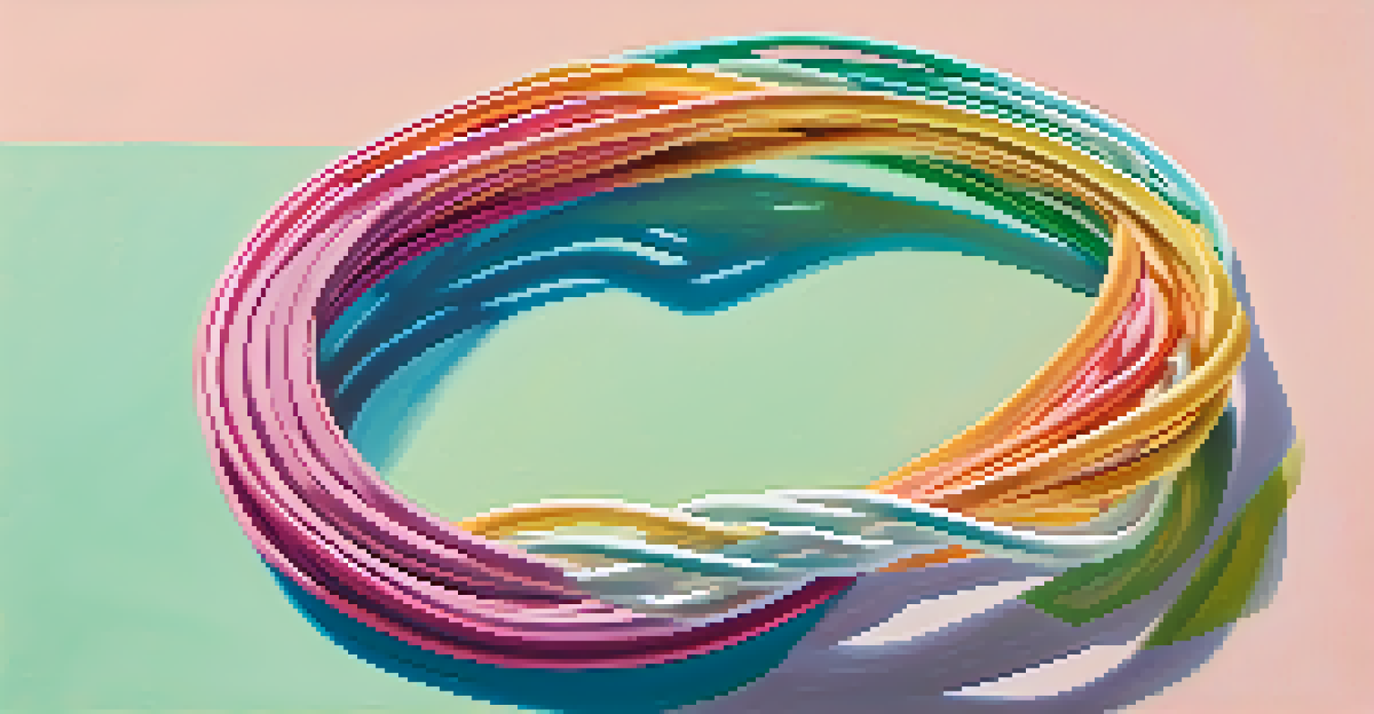 A colorful rubber band stretching against a pastel background, symbolizing resilience and emotional agility.