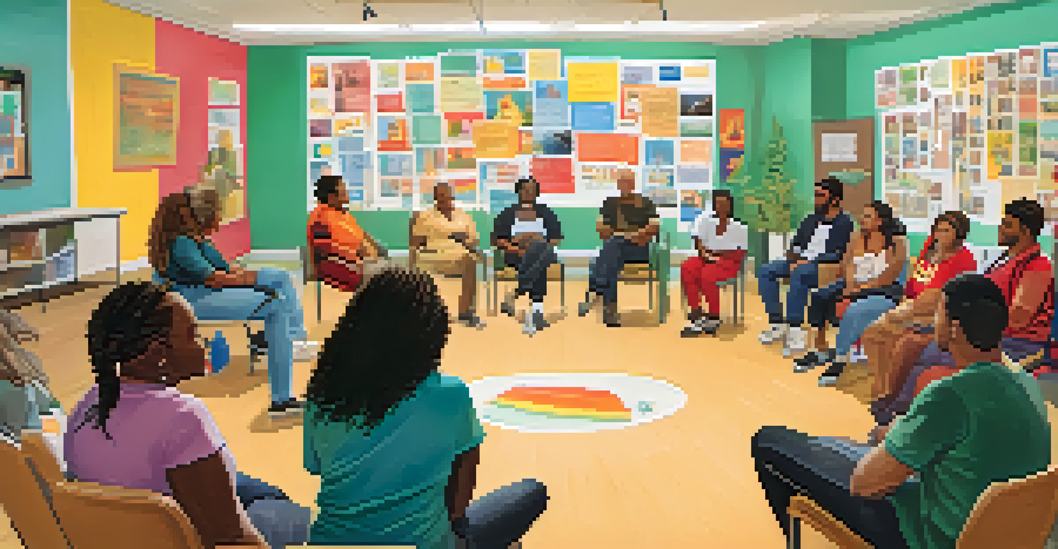 A diverse group of individuals sitting in a circle at a support group meeting in a community center.