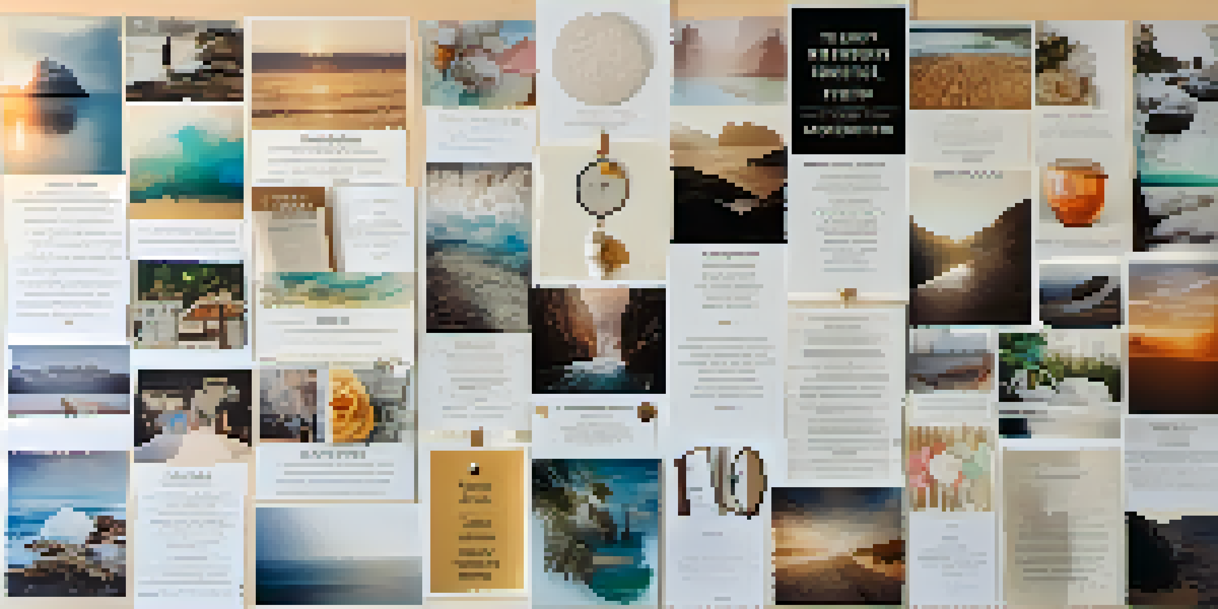 A colorful vision board featuring various images and motivational quotes, illuminated by soft natural light.