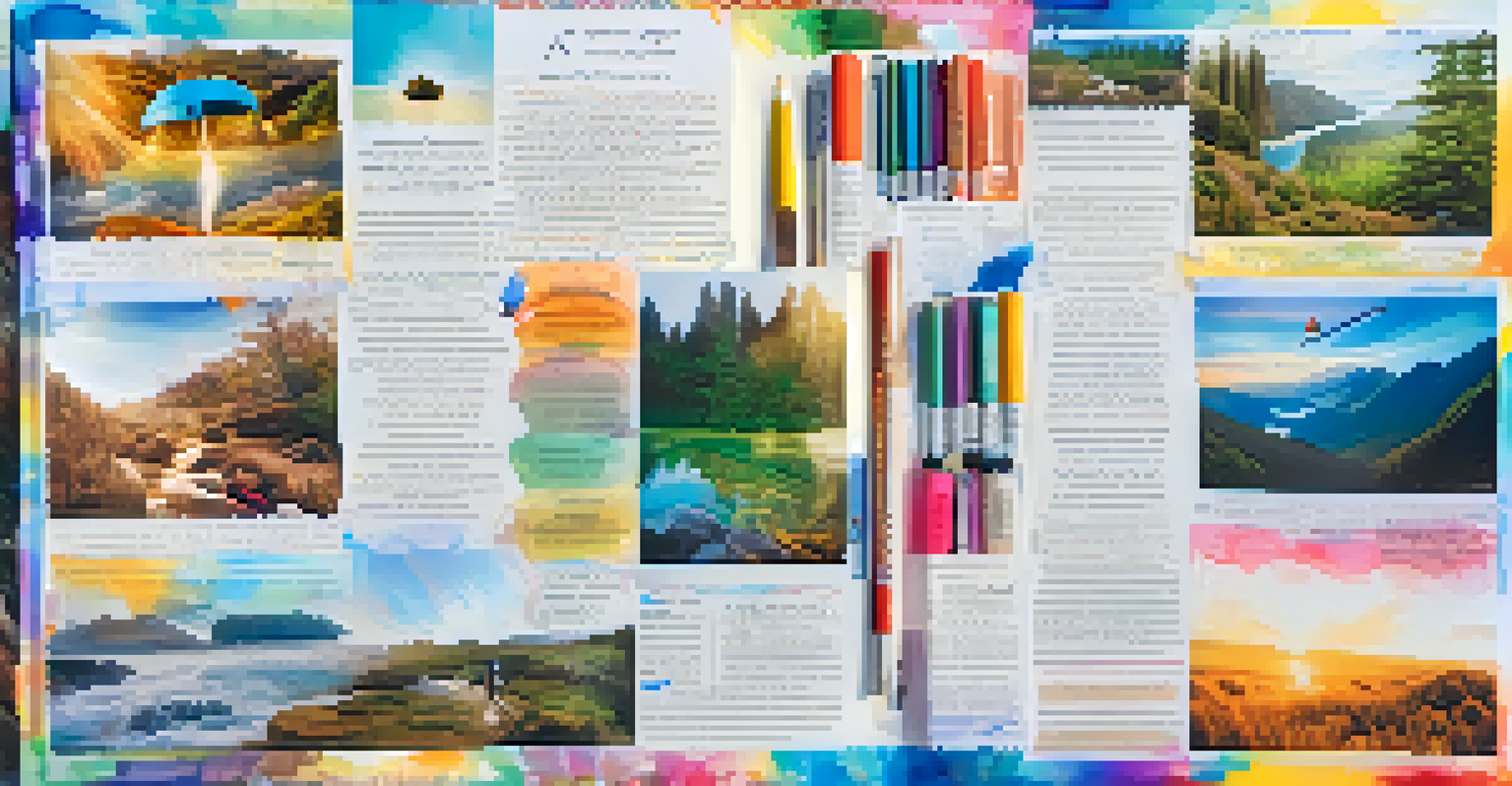 A close-up of a vision board featuring colorful affirmations and inspiring images.