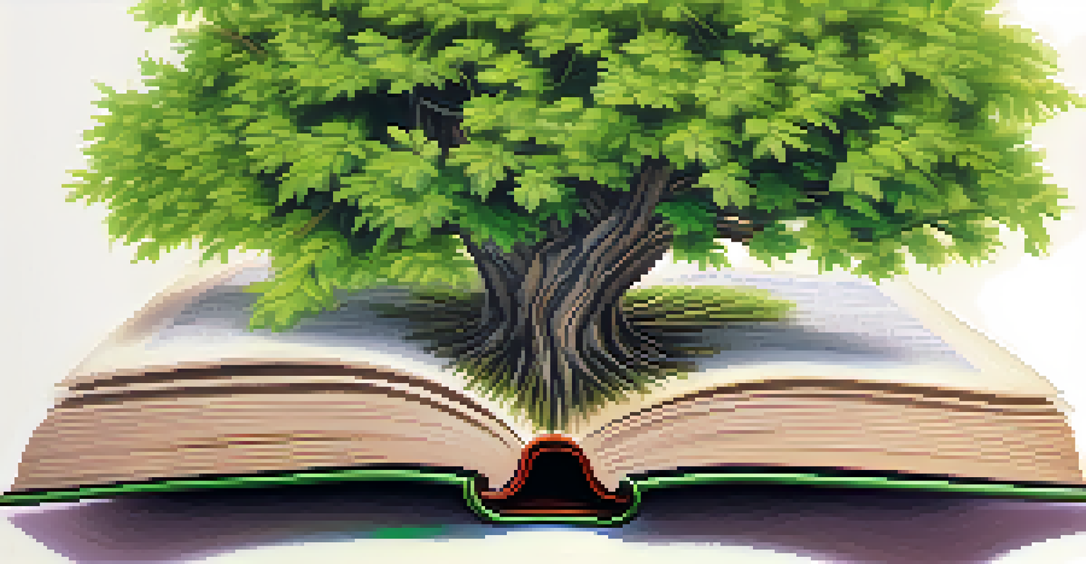 An artistic image of a tree growing from an open book, with soft pastel colors in the background, symbolizing knowledge, growth, and the benefits of feedback.