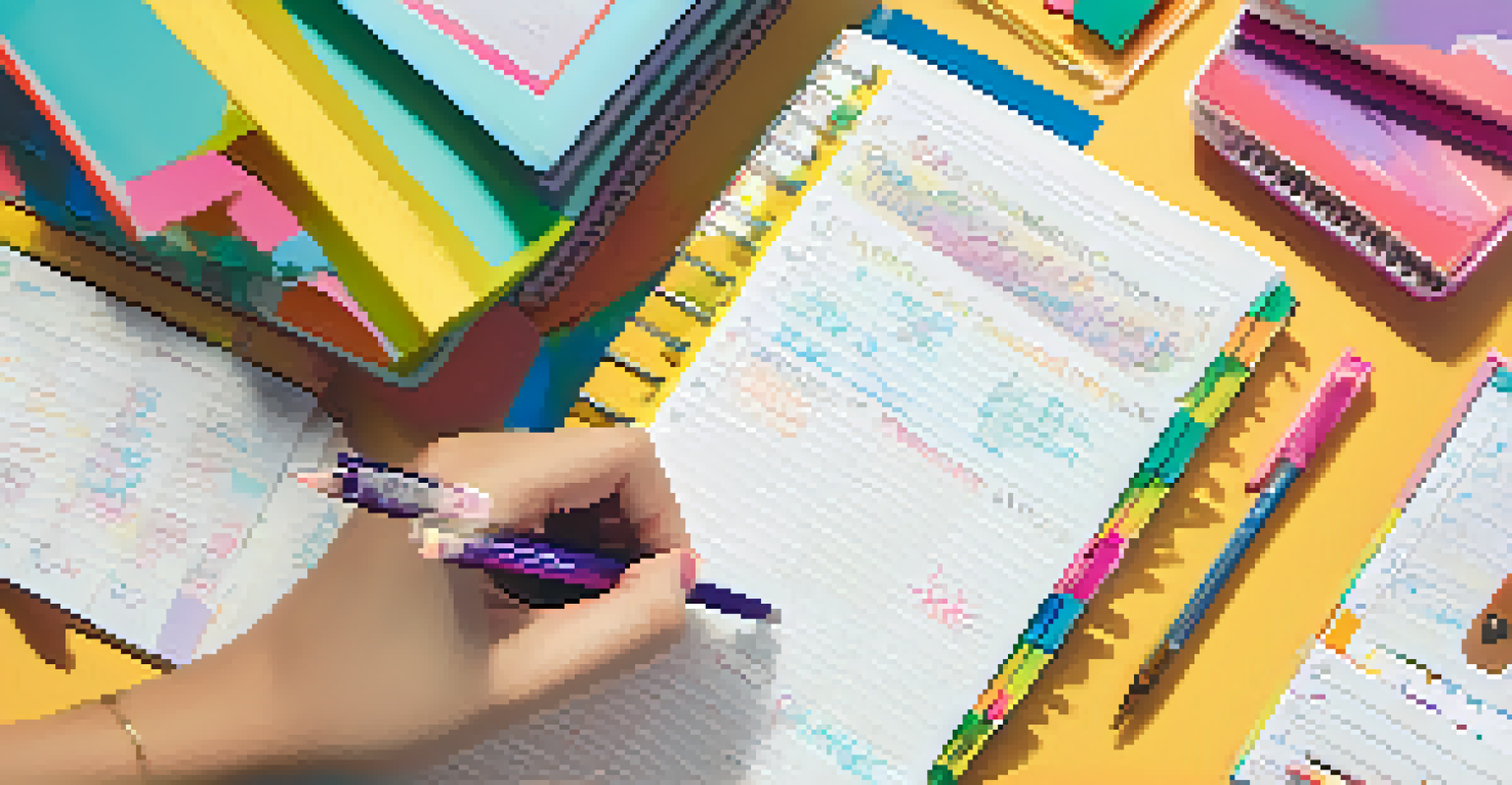 A close-up of a student writing in a colorful planner with stationery around, highlighting the importance of setting educational goals.