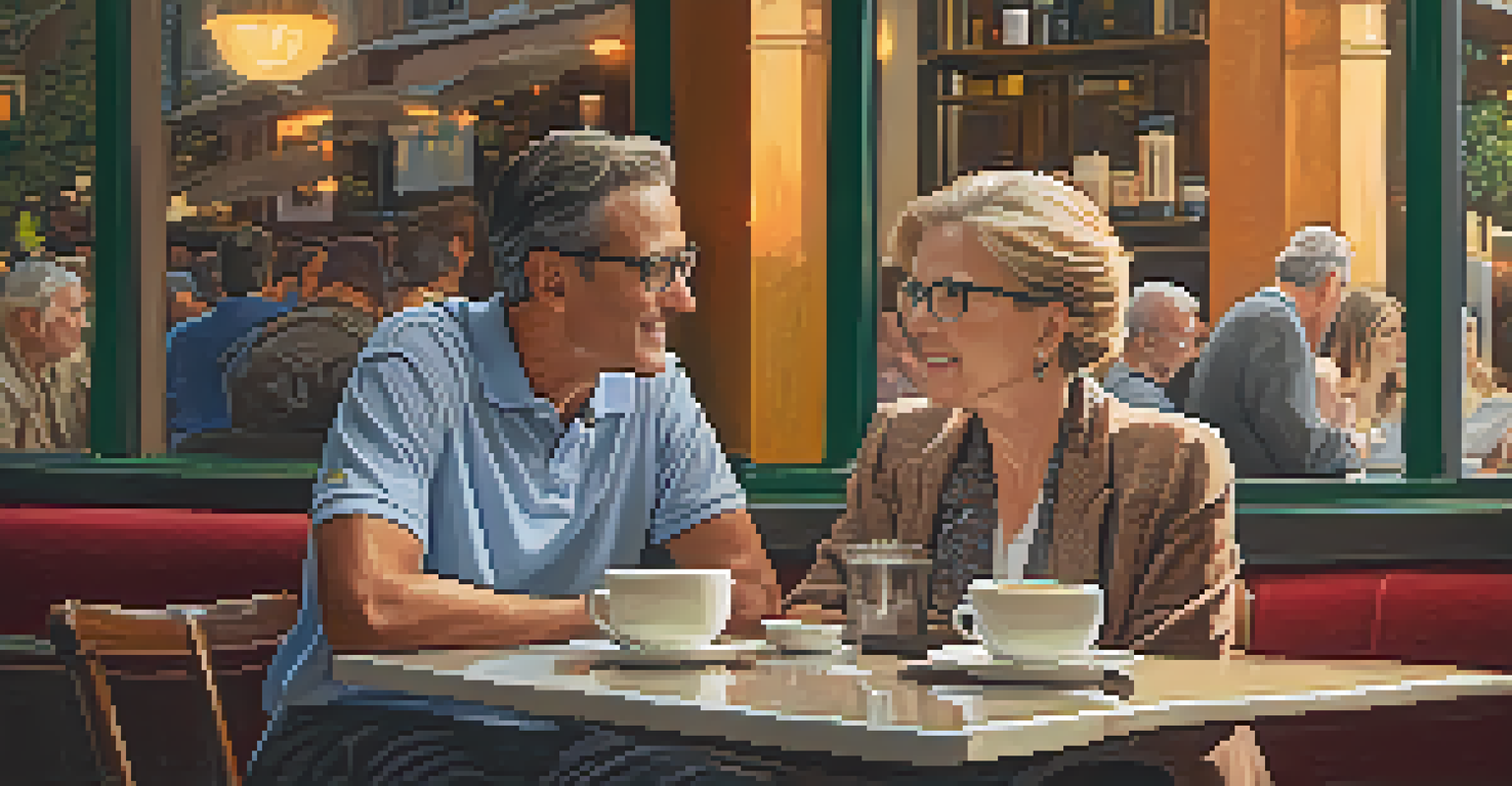 A coach and a client engaged in conversation at a café, with the coach listening attentively to the client.