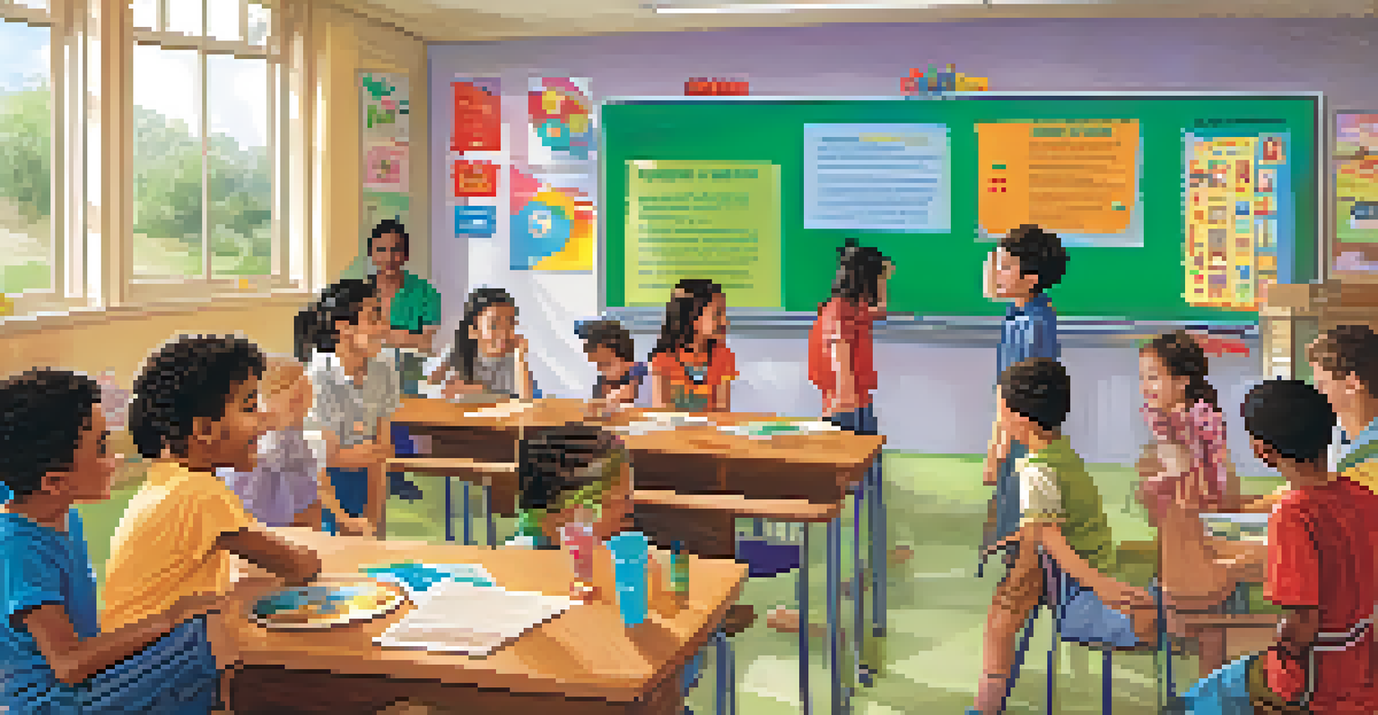 Children engaged in a role-playing activity in a vibrant classroom, showcasing friendship and teamwork.