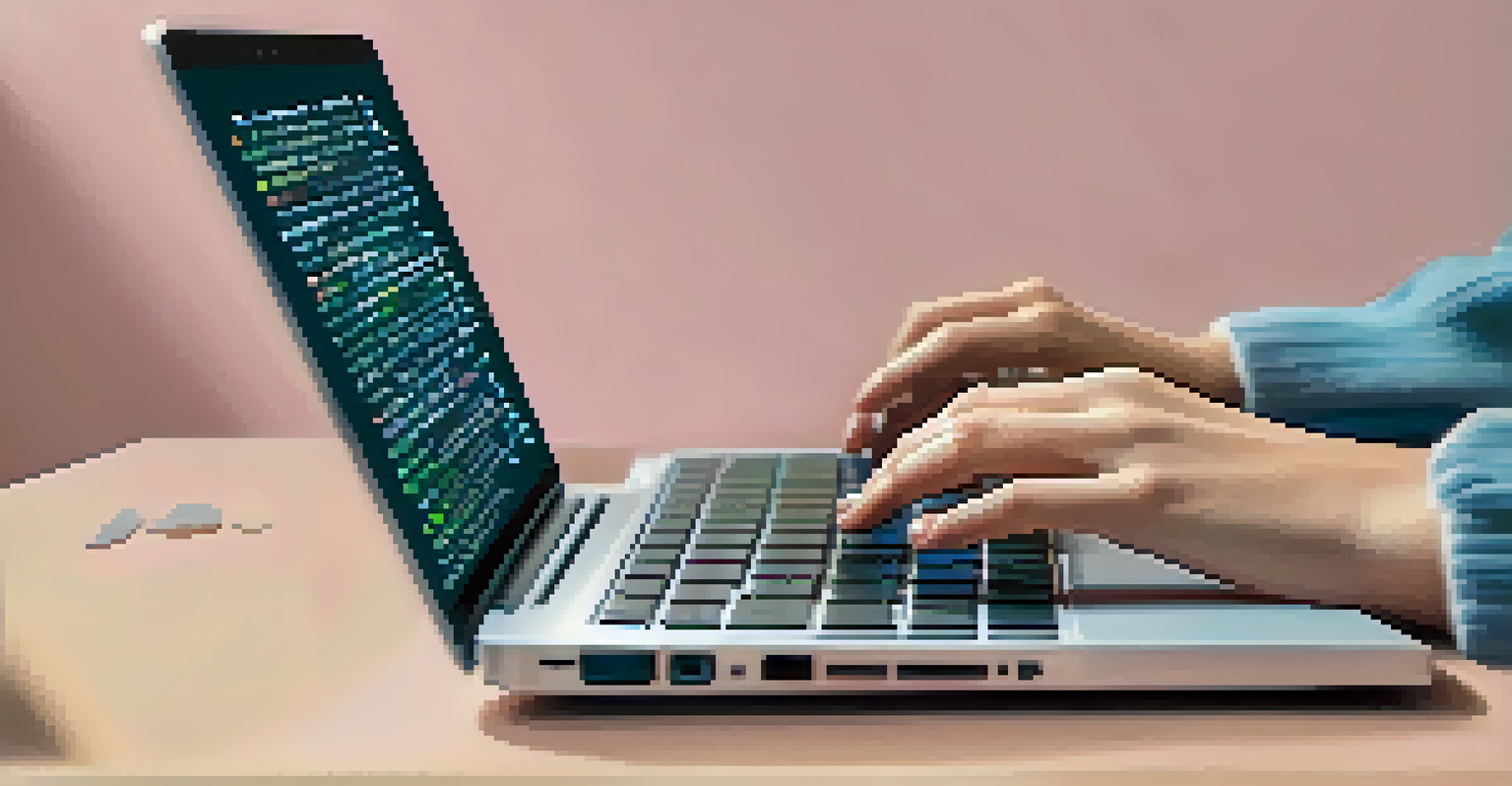 Close-up of hands typing on a laptop, focused on a digital privacy settings page with a softly blurred pastel background.