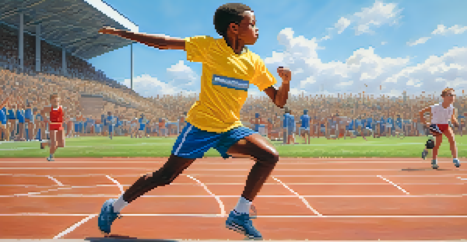 A young athlete in a bright uniform practicing on a sports field, surrounded by cheering spectators, symbolizing dedication and growth.