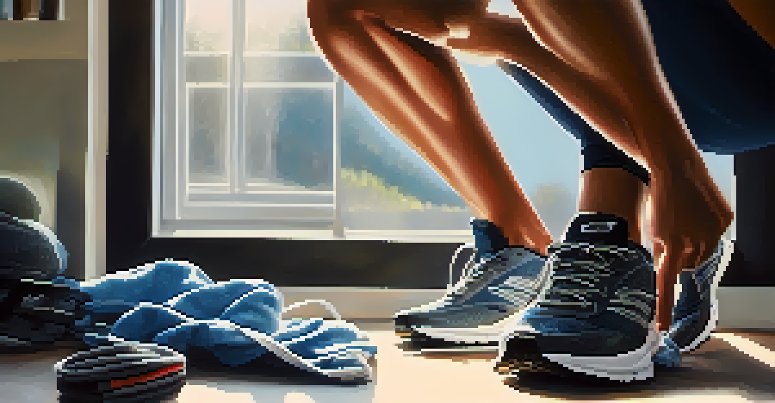 A close-up of a person lacing their running shoes, representing the beginning of a fitness journey.