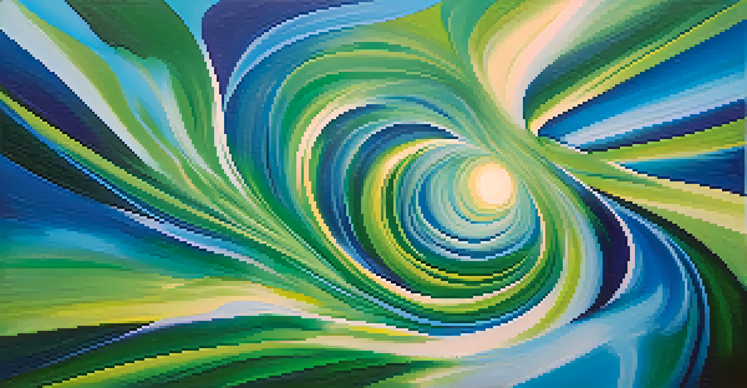 An abstract image with swirling blue and green colors, representing peace and mindfulness.