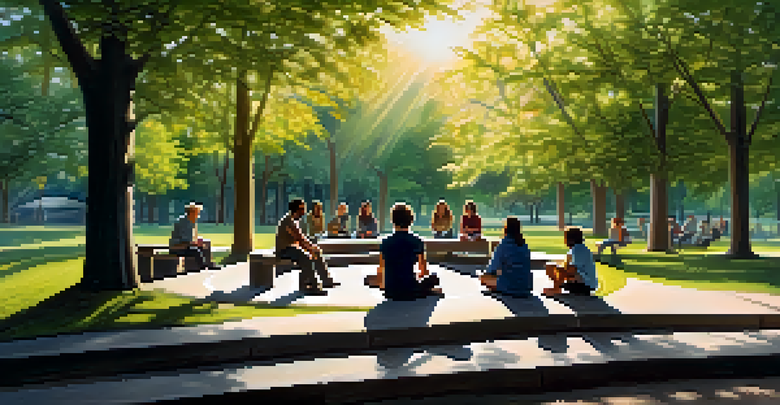 A small group of people in a park engaged in a conflict resolution discussion.