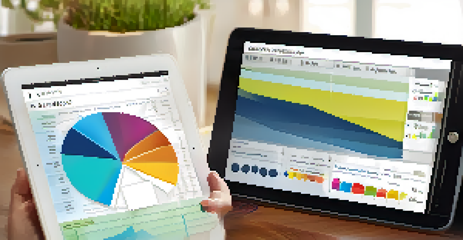 A digital tablet displaying a progress tracking chart with colorful graphs and checklists in a cozy home office.