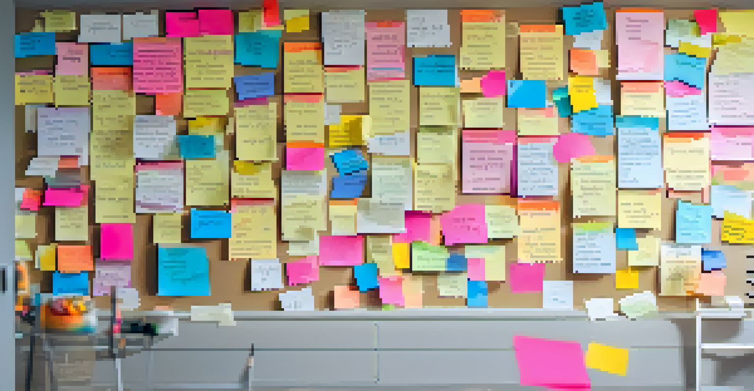 A vibrant wall covered with colorful sticky notes of goals and quotes, alongside a whiteboard with a progress chart and motivational poster.