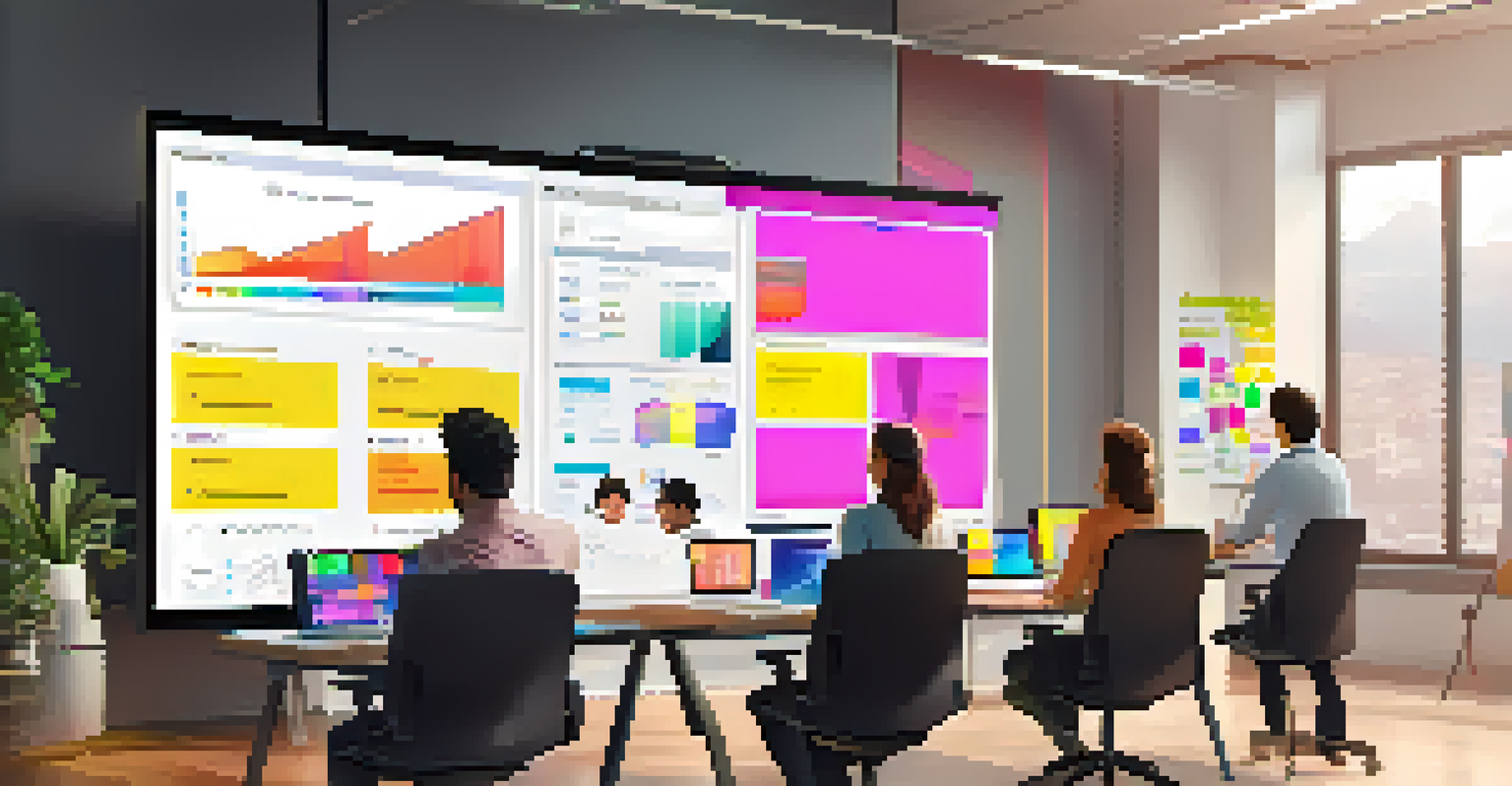 A virtual meeting with smiling participants and a shared digital workspace.