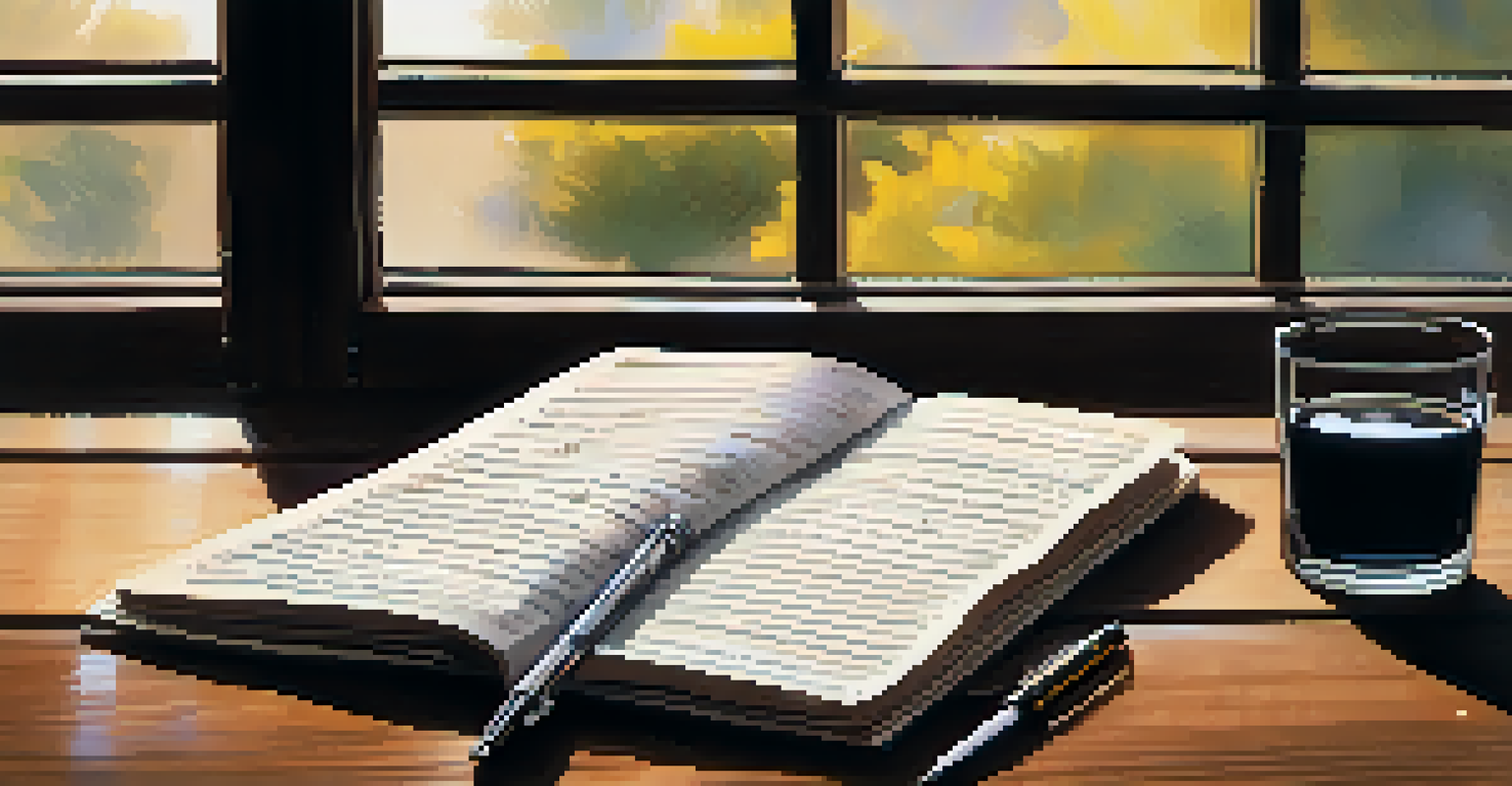 An open journal with handwritten thoughts about self-awareness, a fountain pen beside it, illuminated by soft morning light.