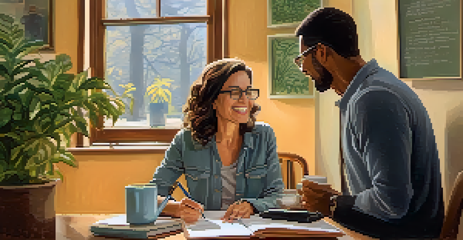A life coach and a client engaged in a supportive coaching session in a cozy room.