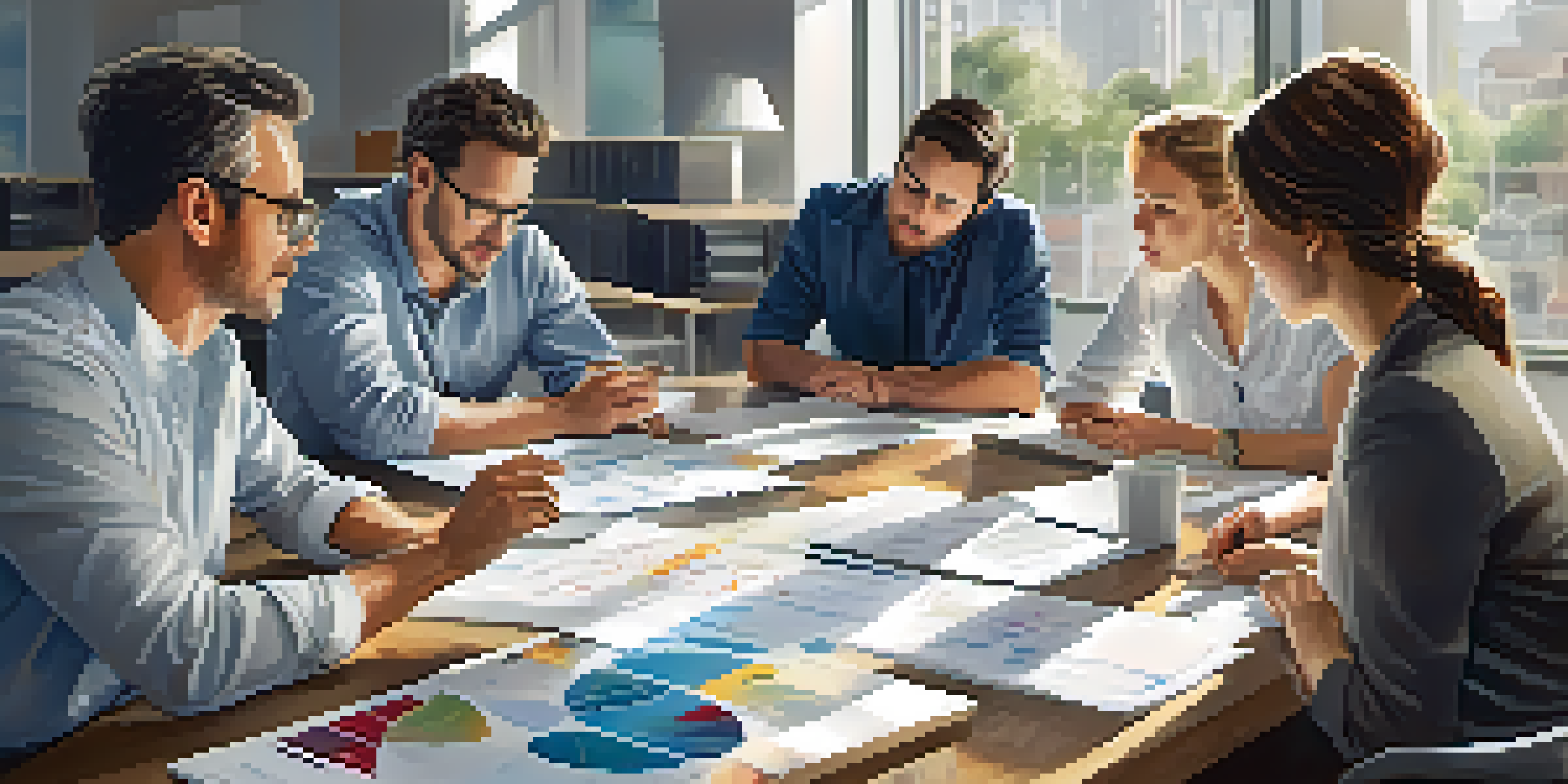 A diverse team of professionals discussing in a bright office, showcasing teamwork and emotional intelligence.