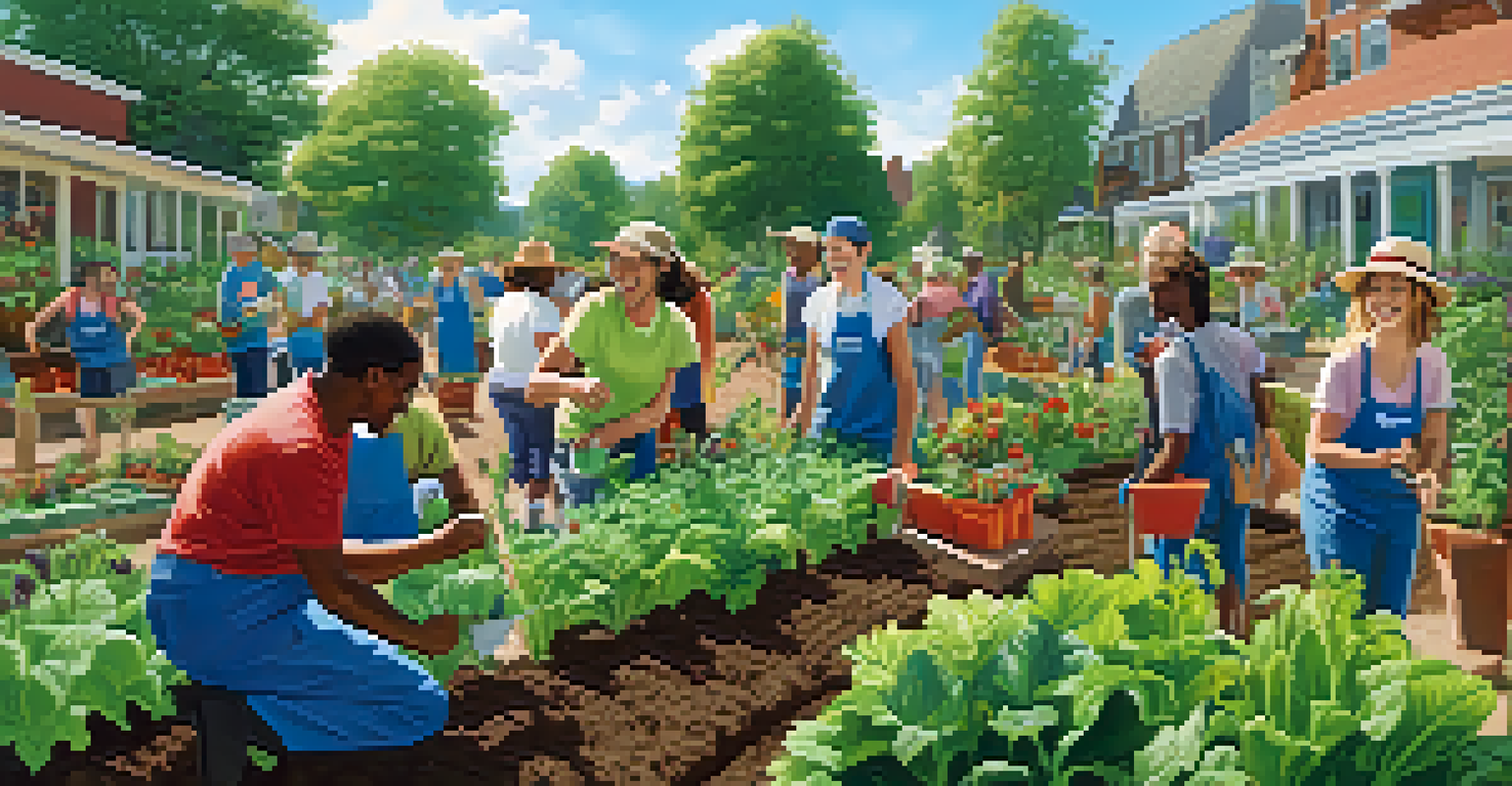 A diverse group of volunteers working together in a community garden.