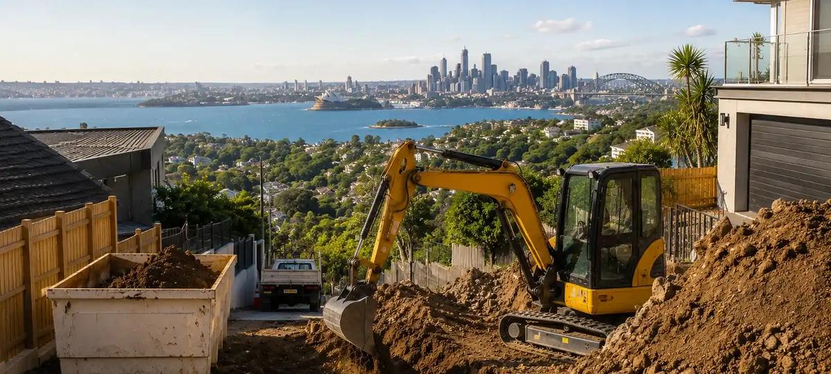 Bellevue Hill: 1,400 m³ out of a driveway you can’t turn a ute in.